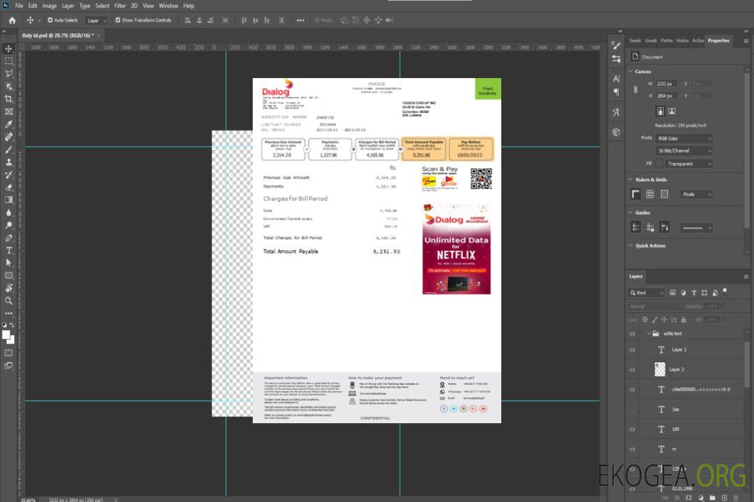 Facture commerciale de service public de Dialog, page 1, SCR template